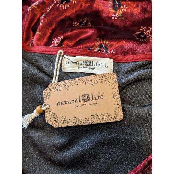 Natural Life New Claire Velvet Dress Womens Size Large Cranberry Fan Motif - Picture 8 of 9
